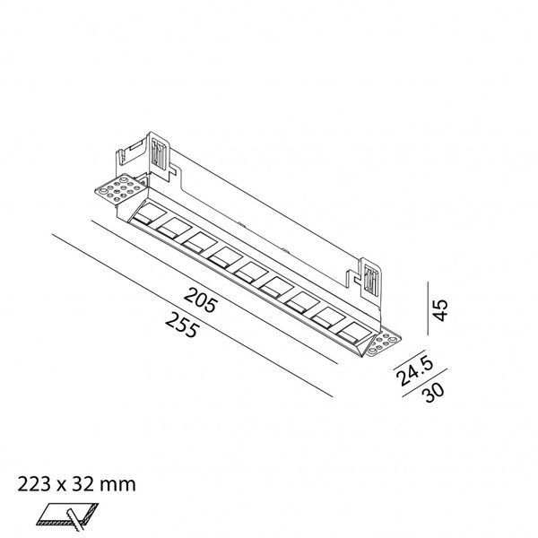 Вбудований світильник LTX VARIO WALL WASHER 218 TRIMLESS, L205mm, W24, 5mm, H45mm, LED 14W, 3000К, чорний (01.2185.14.930.BK + VARIO FRAME3) 43&nbsp;920 фото