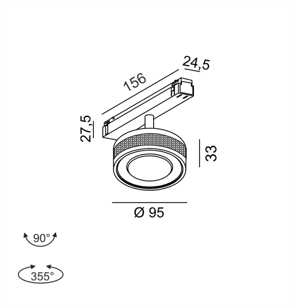 Світильник LTX для трекових систем IN_LINE SOL TW, D95mm, H33mm, LED 13W, TW DIM: 2700K(881Lm)-6500K(1025Lm), 48V DС, IP20, хром/чорний (06.9533.13.TW.CRG/BK) 3190 фото
