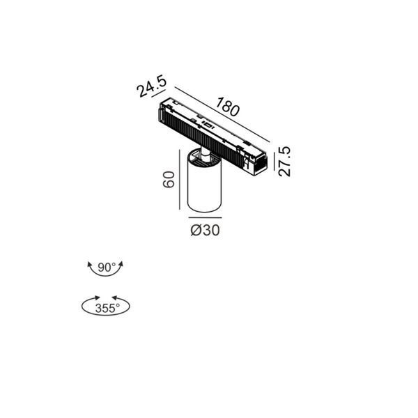 IN_LINE TUB S A 60, 2 groups, ON/OFF, D30mm, H60mm, LED 5.4W, 4000K, чёрный (06.0361.8.940.BK.2G) 3954 фото