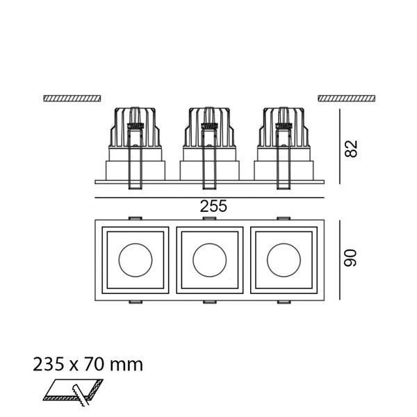 Вбудований світильник LTX CELL 3, L255mm, W90mm, H82mm, LED 3 x 9W, 3000К, білий/чорний (01.20F3.30.930.BK) 41316 фото