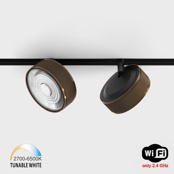 Світильник LTX для трекових систем IN_LINE SOL TW, D95mm, H33mm, LED 13W, TW DIM: 2700K(881Lm)-6500K(1025Lm), 48V DС, IP20, мідь/чорний (06.9533.13.TW.CPG/BK) 3188 фото