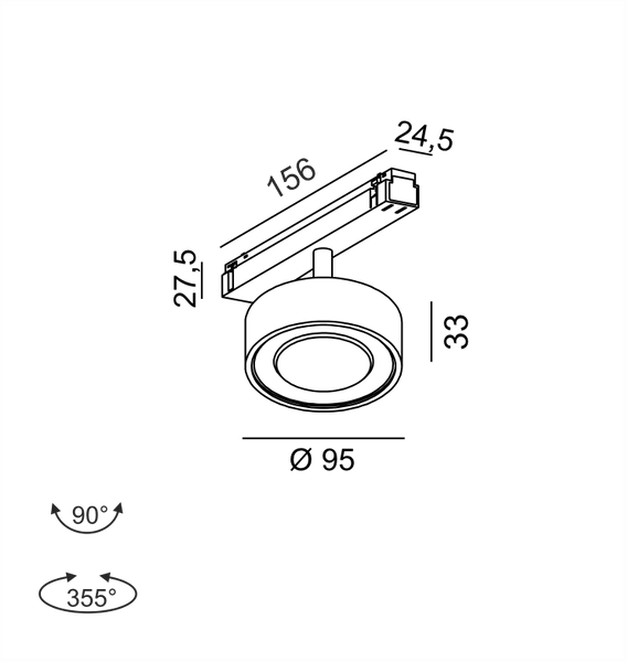 Світильник LTX для трекових систем IN_LINE SOL TW, D95mm, H33mm, LED 13W, TW DIM: 2700K(881Lm)-6500K(1025Lm), 48V DС, IP20, мідь/чорний (06.9533.13.TW.CP/BK) 3187 фото