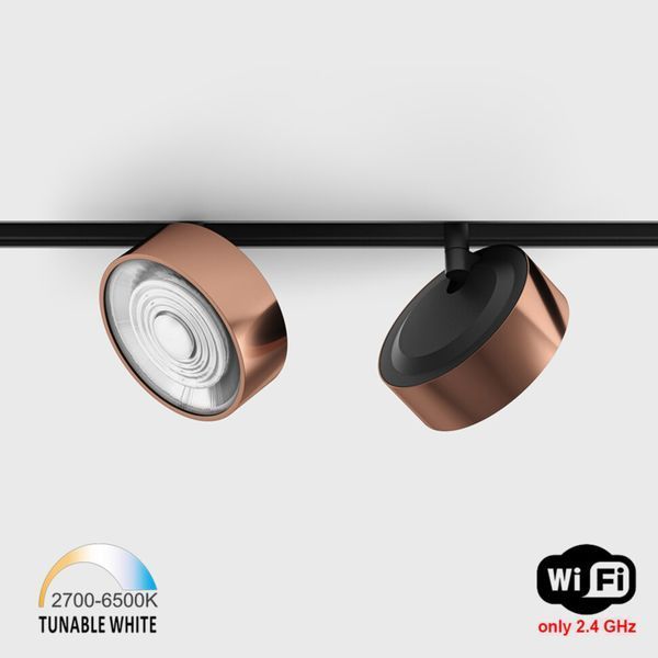Світильник LTX для трекових систем IN_LINE SOL TW, D95mm, H33mm, LED 13W, TW DIM: 2700K(881Lm)-6500K(1025Lm), 48V DС, IP20, мідь/чорний (06.9533.13.TW.CP/BK) 3187 фото