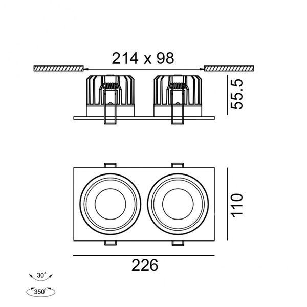 Вбудований світильник LTX RIO A F2, L226mm, W110mm, h55.5mm, LED 2 x 9W, 4000K, чорний (01.6490F2.20.940.BK) 01.6490F2.20.940.BK фото