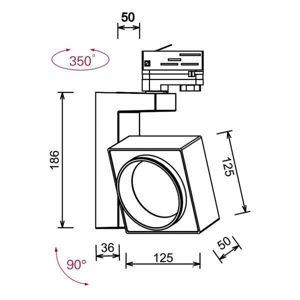 Світильник LTX для трекових систем PRO 3F, L161mm, W50mm, H186mm, LED 33W, 4000К, чорний (04.7731.33.840.BK.90) 37485 фото