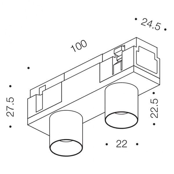 Світильник LTX для трекових систем IN_LINE TUB XS A 22 X2, D22mm, H23mm, LED 2х2W, 3000К, чорний (06.2221.4.930.BK) фото Трековые светильники IN_LINE DC48V