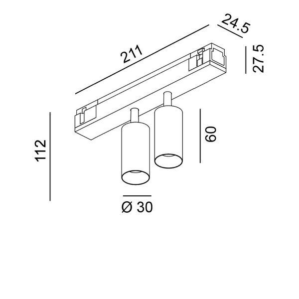 Світильник LTX для трекових систем IN_LINE TUB S A 60 X2, D30мм, H60мм, L211мм, LED 2x4.5W, 3000К, чорний (06.2301.14.930.BK) 00-00050409 фото