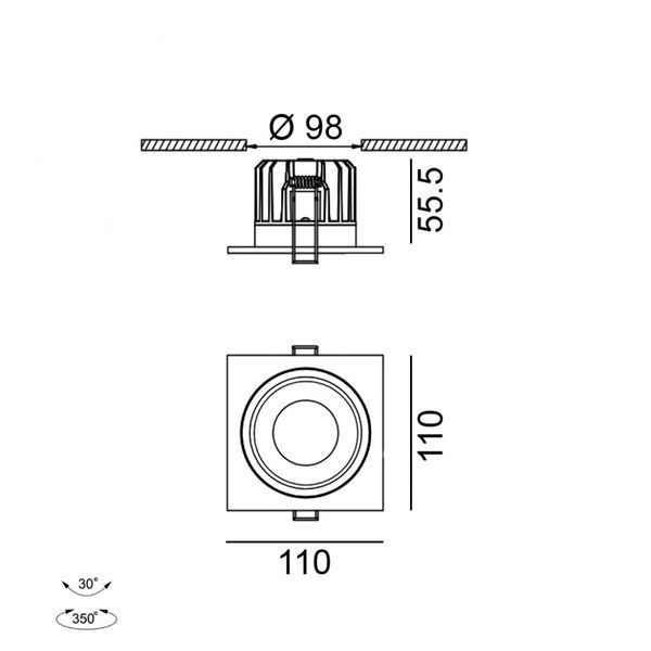 Вбудований світильник LTX RIO A F1, L110mm, W110mm, h55.5mm, LED 9W, 3000K, чорний (01.6490F1.10.930.BK) фото Вбудовані