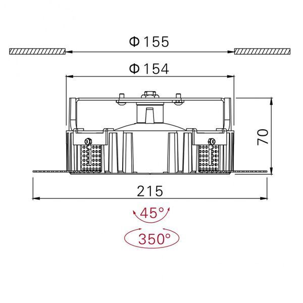Вбудований світильник LTX UNI TRIMLESS 1, D155mm, H70mm, LED 15W, 3000К, білий (01.1800.15.830.WH) 33971 фото