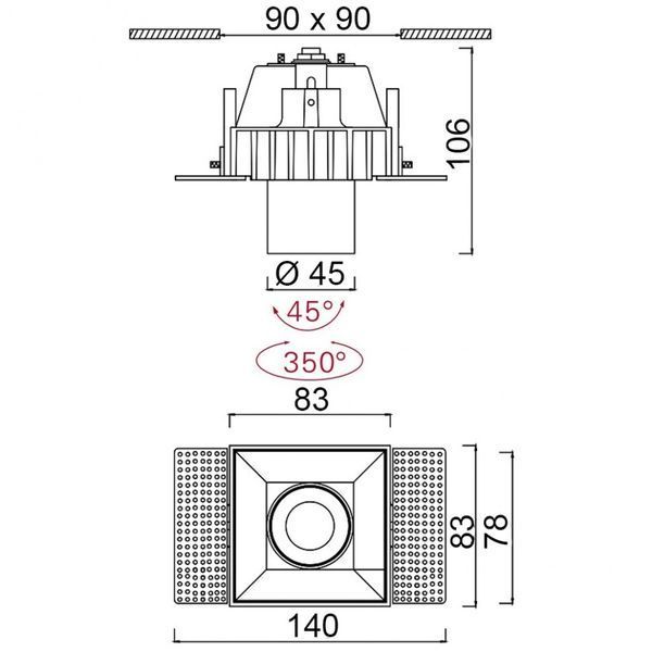 Вбудований світильник LTX ZOOM S, L90mm, W90mm, H106mm, LED 5W, 3000К, чорний (01.4041.5.830.BK) 33998 фото