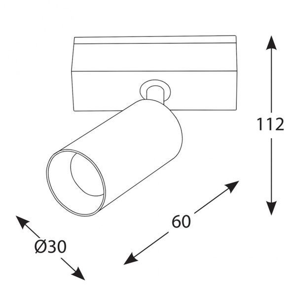 Світильник LTX для трекових систем IN_LINE TUB S A 60, D30mm, H60mm, LED 5.4W, 3000К, чорний (06.0361.8.930.BK) 00-00050380 фото