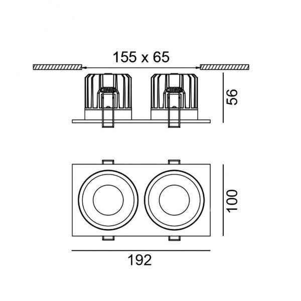 Вбудований світильник LTX RIO F2, L192mm, W100mm, H56mm, LED 2x9W, 4000К, чорний (01.6480F2.20.940.BK) 01.6480F2.20.940.BK фото