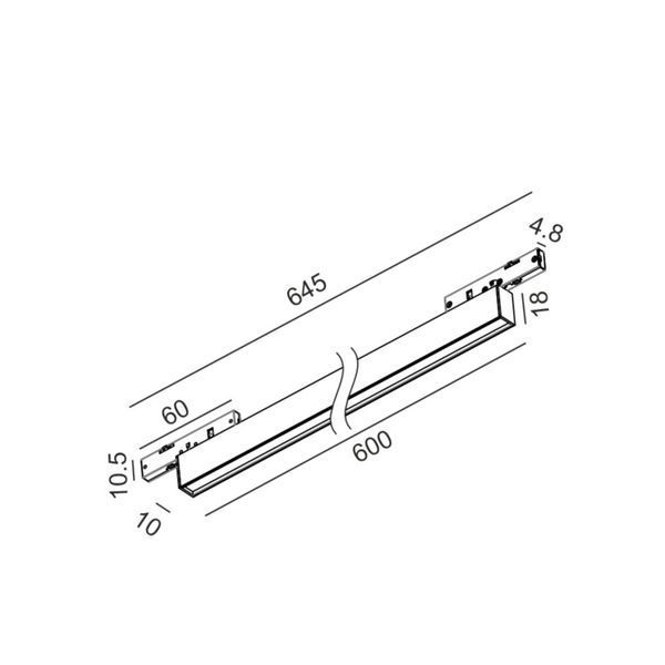 PICO_LINE LINEA OUT 600, L600mm, W10mm, H18mm, LED 16W, 4000K, DIM, 24V, опаловый/чёрный (16.6010.16.940.BK.DIM) 3744 фото